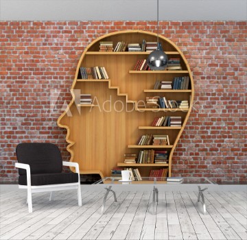 Bild på Concept of training Wooden bookshelf full of books in form of m